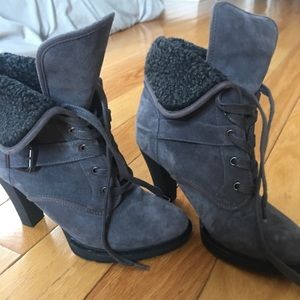 Dark grey high heeled boots